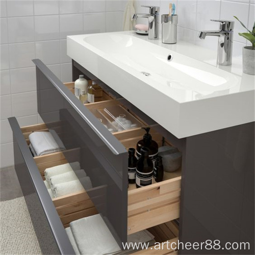 Partition drawer on the vanity bathroom cabinet